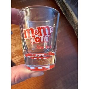 M&M's World New York Shot Glass Red Logo Clear Souvenir Barware NYC‎ Collectible
